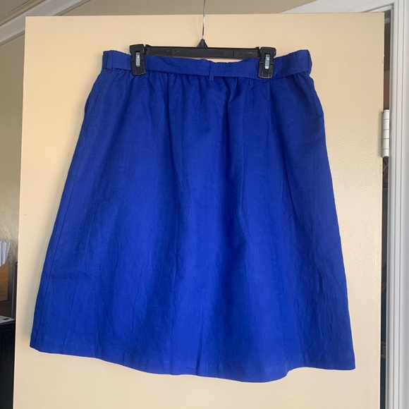 J. Crew Royal Blue Linen Blend Skirt XL Knee Length Pockets Lined Elastic Waist - Picture 8 of 9